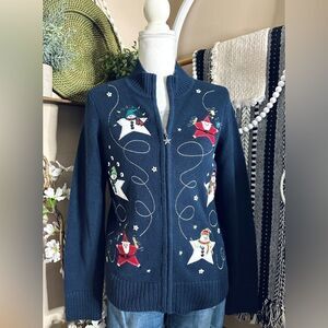 Y2K Christopher & Banks Ugly Christmas Ramie/Cotton Blend Zip Up Sweater